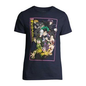 Men's My Hero Academia Cast & Action Shot Graphic T-shirt NAVY Size Sm 34/36 NWT